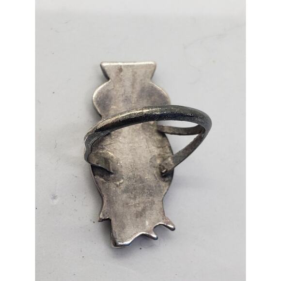 Vintage Southwestern Owl Inlay Ring Silver Turquoise MOP Shell Size 4 Native - Picture 10 of 12